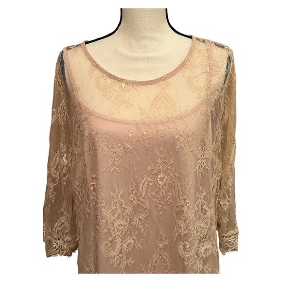 Ultra Pink Lace 3/4 Sleeve Blouse Size 1X - Picture 3 of 9